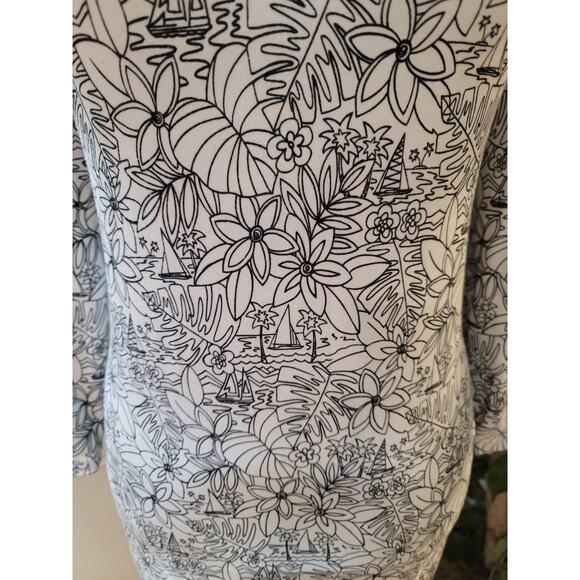 Chicos Weekends Tunic Top Womens Size 1 White Black Floral Print Stretch - Picture 4 of 12